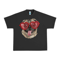 Pigment Black pug with love glasses Urban Heavy Tee - RanaPortraitStore