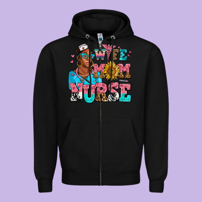 Afro Wife Mom Nurse Zipper Hoodie Designed By Adodesignshop