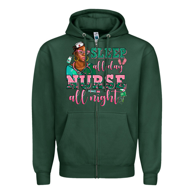 Afro  Nurse Sleep All Day Nurse All Night Zipper Hoodie by AdoDesignShop | Teevron