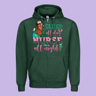 Afro  Nurse Sleep All Day Nurse All Night Zipper Hoodie Designed By Adodesignshop