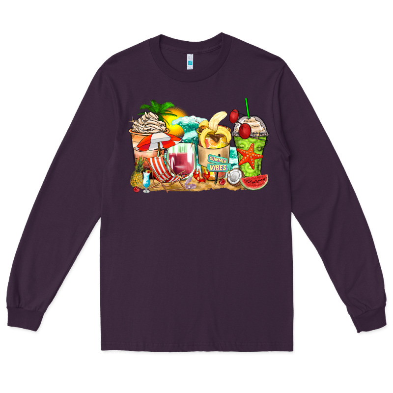 Summer Vibes Coffee Cups Long Sleeve Tee by Zillion Design Studio | Teevron