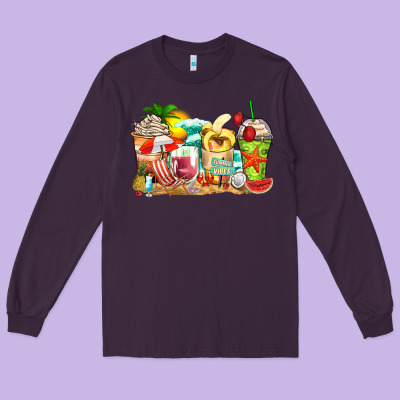 Summer Vibes Coffee Cups Long Sleeve Tee Designed By Zillion Design Studio