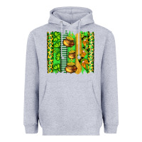 Heather Grey st patricks gnomes and cloves with leopard  brushstrokes Heavyweight Hoodie - Artiststas