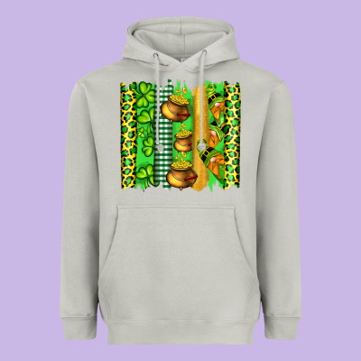 St Patricks Gnomes And Cloves With Leopard  Brushstrokes Heavyweight Hoodie Designed By Artiststas