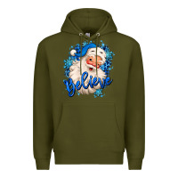 Army Green believe winter christmas santa claus Premium Hoodie - MaliasSmallBusiness