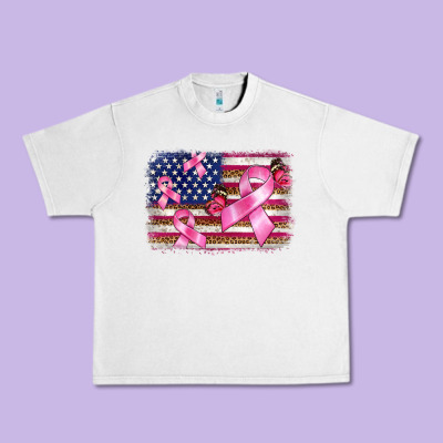 Breast Cancer American Flag Background Urban Heavy Tee Designed By Barkaloodesign