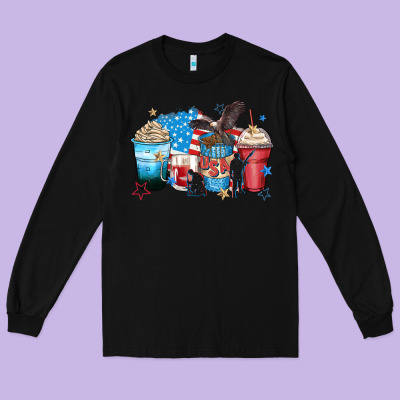 Usa Coffee Cups Long Sleeve Tee Designed By Zillion Design Studio
