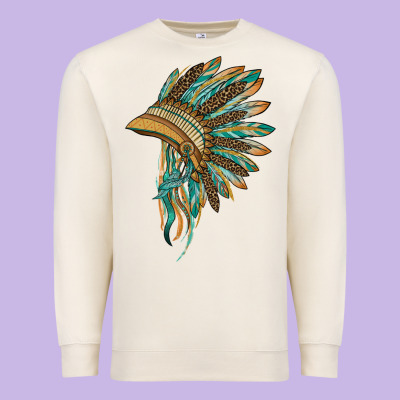 Indian Leopard Headdress Blue Premium Sweatshirt Designed By Barkaloodesign
