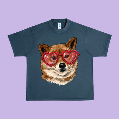 Urban Heavy Tee shiba inu with love glasses