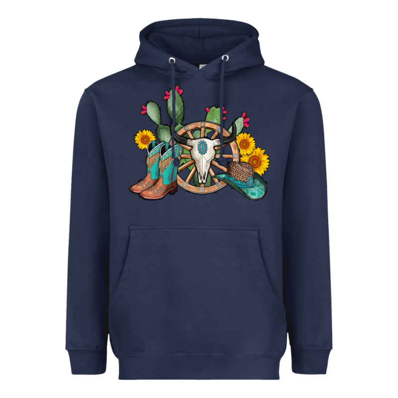 Wheel Bull Skull Western Cowboy Heavyweight Hoodie by AdoDesignShop | Teevron