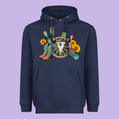 Wheel Bull Skull Western Cowboy Heavyweight Hoodie Designed By Adodesignshop