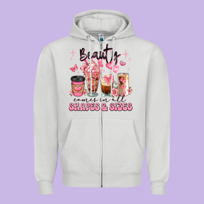 Beauty Comes In All Shapes And Sizes Coffee Cups Zipper Hoodie Designed By Jahusdesignshop