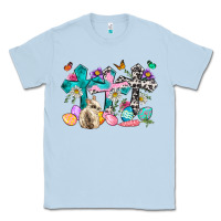 Dusty Blue Western rabbit with Cross and flowers Classic Tee - Neo Western