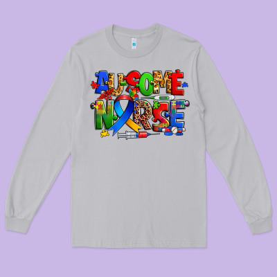 Ausome Autism Nurse Long Sleeve Tee Designed By Zillion Design Studio
