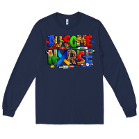 Navy ausome autism nurse Long Sleeve Tee - Zillion Design Studio