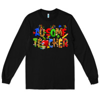 Black ausome autism teacher Long Sleeve Tee - Zillion Design Studio