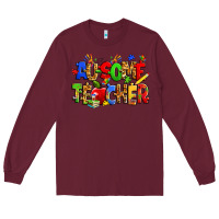 Burgundy ausome autism teacher Long Sleeve Tee - Zillion Design Studio