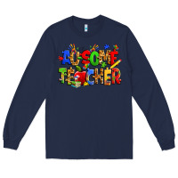 Navy ausome autism teacher Long Sleeve Tee - Zillion Design Studio
