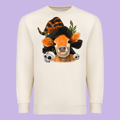 Halloween Witch Cow Premium Sweatshirt Designed By Jasminsmagicworld