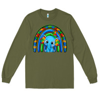 Army Green autism elephant rainbow Long Sleeve Tee - Zillion Design Studio