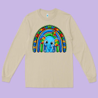 Autism Elephant Rainbow Long Sleeve Tee Designed By Zillion Design Studio