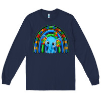 Navy autism elephant rainbow Long Sleeve Tee - Zillion Design Studio