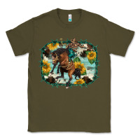 Army Green western rodeo horse cowhide sunflowers Classic Tee - BarkalooDesign
