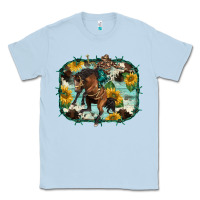 Dusty Blue western rodeo horse cowhide sunflowers Classic Tee - BarkalooDesign