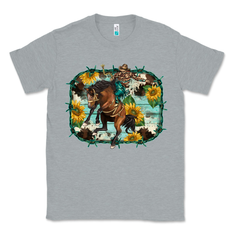 Western Rodeo Horse Cowhide Sunflowers Classic Tee by BarkalooDesign | Teevron