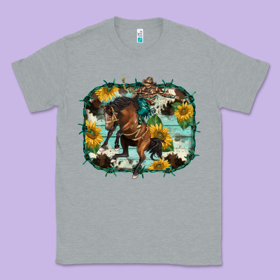 Western Rodeo Horse Cowhide Sunflowers Classic Tee Designed By Barkaloodesign