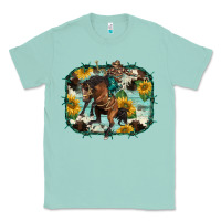 Seafoam western rodeo horse cowhide sunflowers Classic Tee - BarkalooDesign