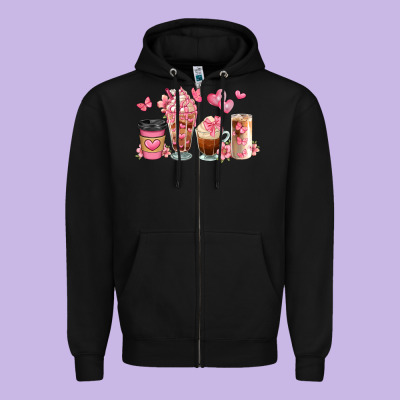 Floral Coffee Cups Zipper Hoodie Designed By Jahusdesignshop