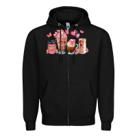 Black floral coffee cups Zipper Hoodie - JahusDesignShop