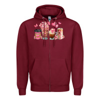 Burgundy floral coffee cups Zipper Hoodie - JahusDesignShop