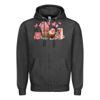 Charcoal Heather floral coffee cups Zipper Hoodie - JahusDesignShop