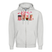 Dove Grey floral coffee cups Zipper Hoodie - JahusDesignShop