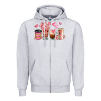 Heather Grey floral coffee cups Zipper Hoodie - JahusDesignShop