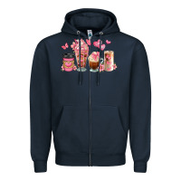 Navy floral coffee cups Zipper Hoodie - JahusDesignShop