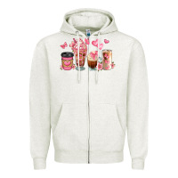 Oatmeal Heather floral coffee cups Zipper Hoodie - JahusDesignShop