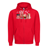 Red floral coffee cups Zipper Hoodie - JahusDesignShop