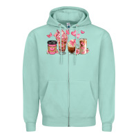 Seafoam floral coffee cups Zipper Hoodie - JahusDesignShop