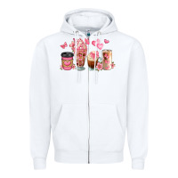White floral coffee cups Zipper Hoodie - JahusDesignShop