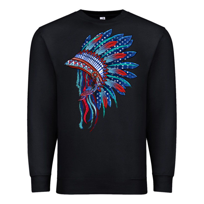 Indian Headdress With American Flag Premium Sweatshirt by BarkalooDesign | Teevron