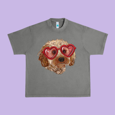 Urban Heavy Tee toy poodle with love glasses