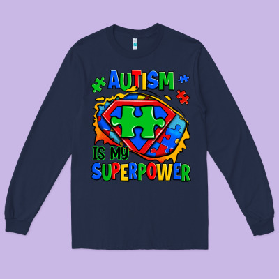 Autism Is My Superpower Ripped Shirt Long Sleeve Tee Designed By Zillion Design Studio