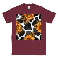 Burgundy cowhide leopard sunflower seamless pattern Classic Tee - BundleAndBundleShop