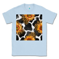 Dusty Blue cowhide leopard sunflower seamless pattern Classic Tee - BundleAndBundleShop