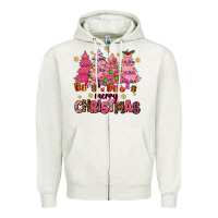 Oatmeal Heather pink christmas trees Zipper Hoodie - AdoDesignShop