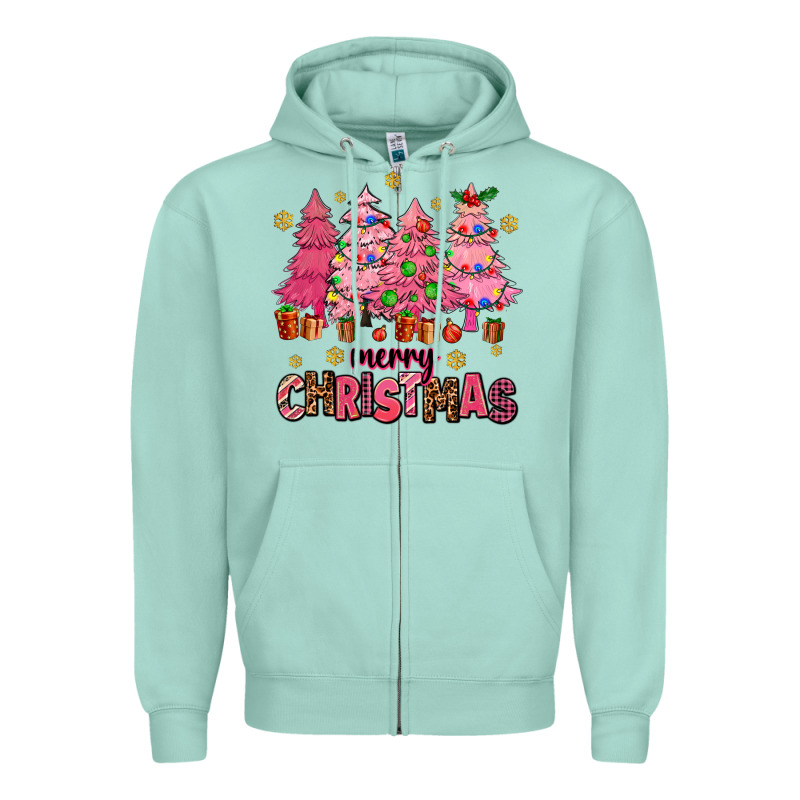Pink Christmas Trees Zipper Hoodie by AdoDesignShop | Teevron