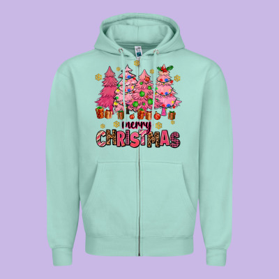 Pink Christmas Trees Zipper Hoodie Designed By Adodesignshop